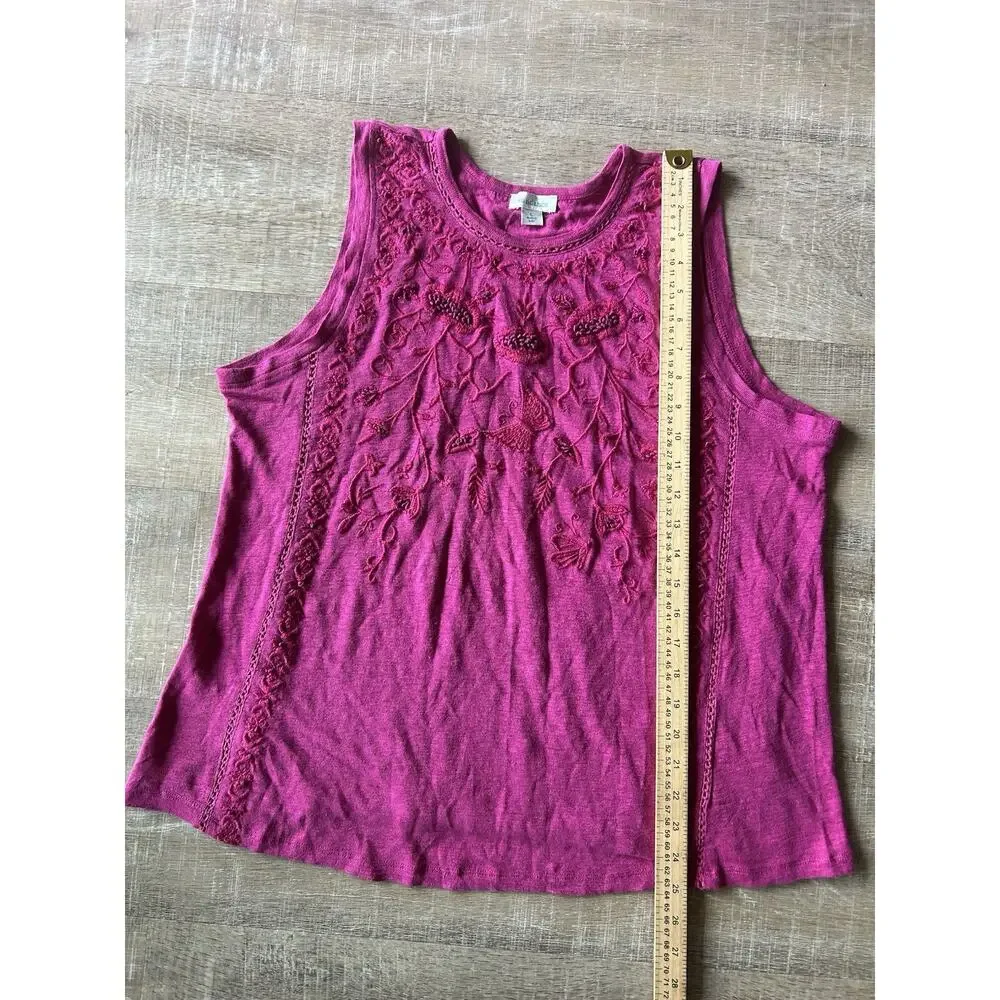 Sundance 100% Linen Tank Womens Large Purple Embroidered Sleeveless Boho Top - Picture 6 of 9